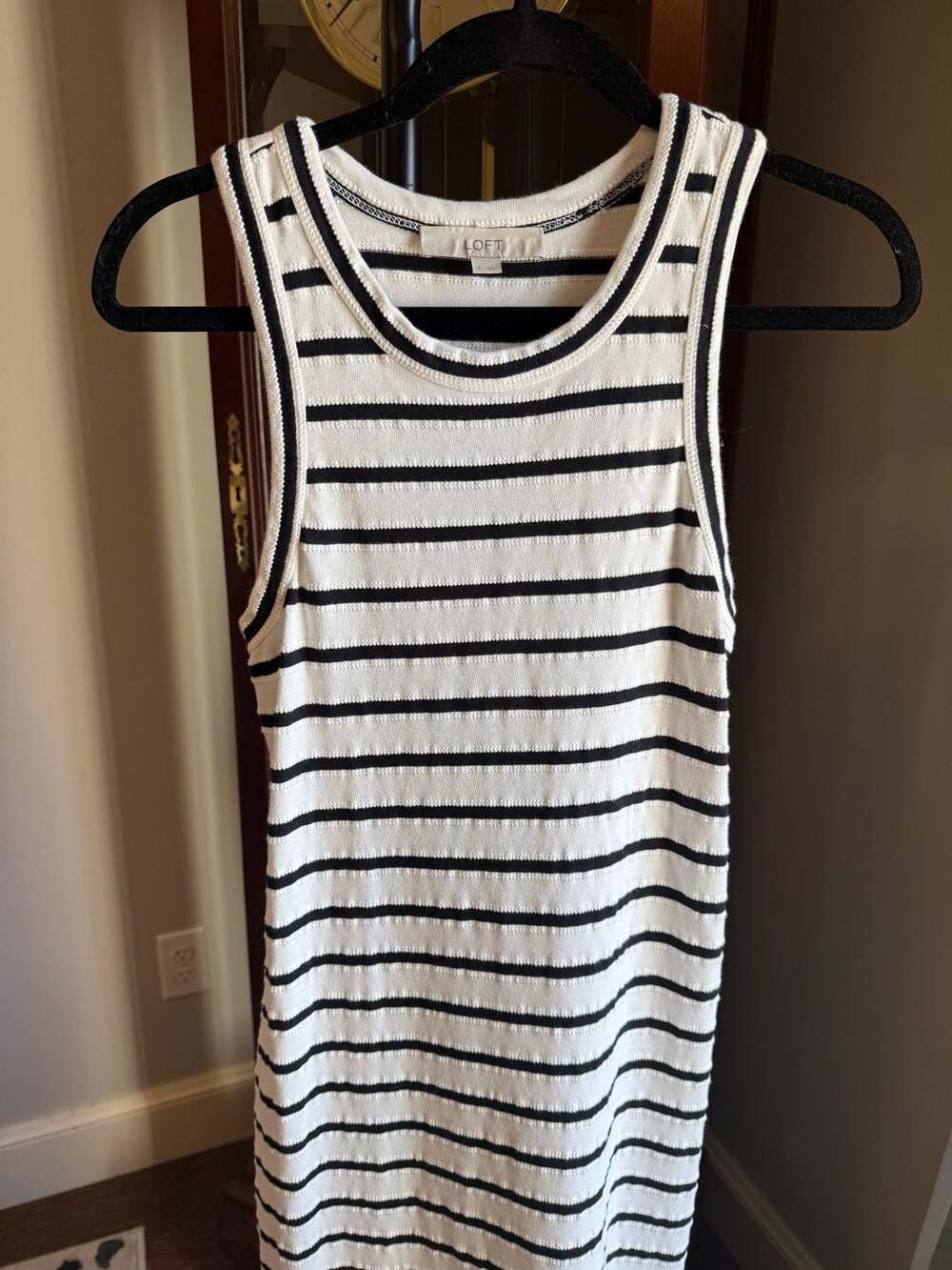 LOFT Striped Midi Dress Size S Black White Ribbed Tank